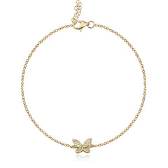 Charming pavé butterfly bracelet in 14k gold, dainty luxury jewelry, and elegant fine jewelry online.