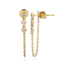 Load image into Gallery viewer, Three Bezel Diamonds Chain Earring
