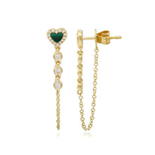 Load image into Gallery viewer, Pave Outline Stone Heart Chain Earrings
