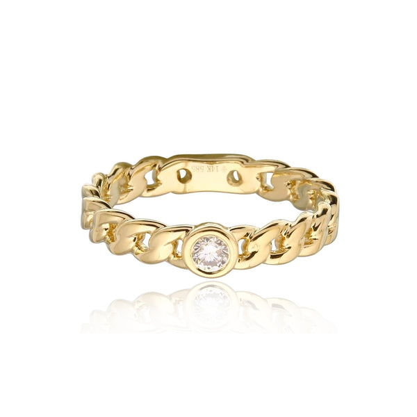 Small Solitaire Diamond Cuban Ring in 14k gold, an ideal piece of custom jewelry.