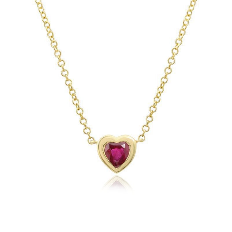 Small Bezel Gemstone Heart Necklace