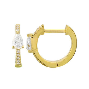 Solitaire Pear Pave Huggie- Single 14k Yellow Gold