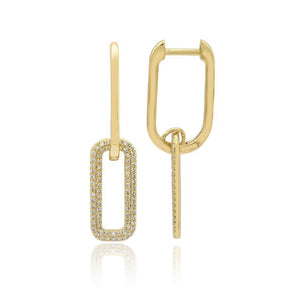 Large Half Gold & Half Pave Paperclip Earrings