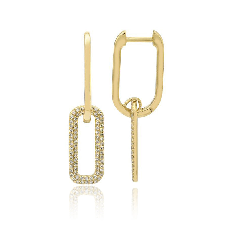 Large Half Gold & Half Pave Paperclip Earrings