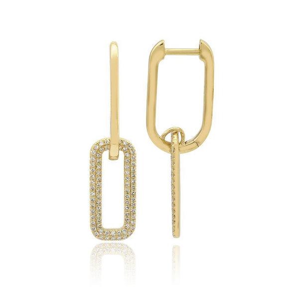 Large Half Gold & Half Pave Paperclip Earrings
