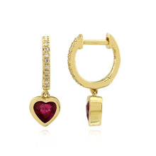 Load image into Gallery viewer, Dangling Bezel Gemstone Heart Huggies
