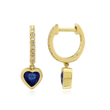 Load image into Gallery viewer, Dangling Bezel Gemstone Heart Huggies
