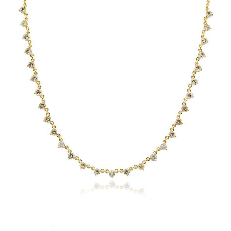 Three Prongs Setting Diamond Spaced Chain Necklace