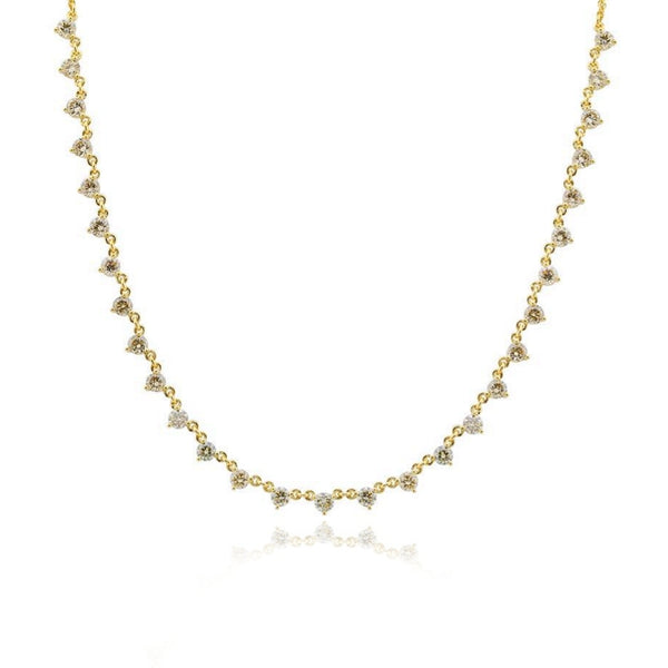 Three Prongs Setting Diamond Spaced Chain Necklace
