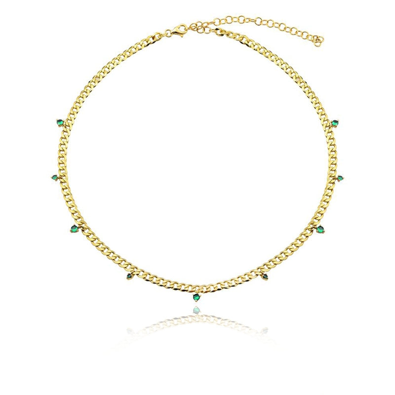 Cuban Dangling Gemstone Necklace
