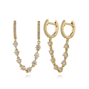 Pave Double Huggie Diamond Chain Earring