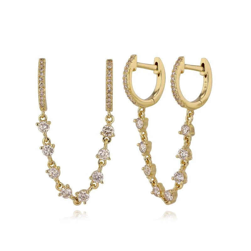 Pave Double Huggie Diamond Chain Earring