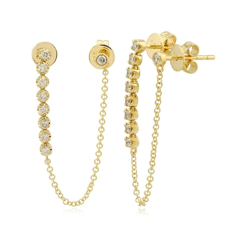 Drop Bezels Chain Earrings