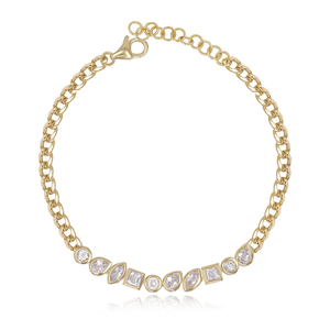 Multi Shape White Topaz Bezel Cuban Bracelet