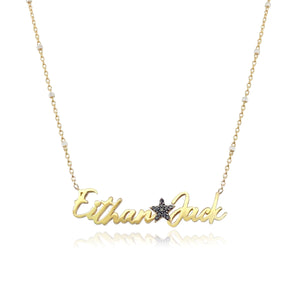 Two Gold Names and Charm Necklace