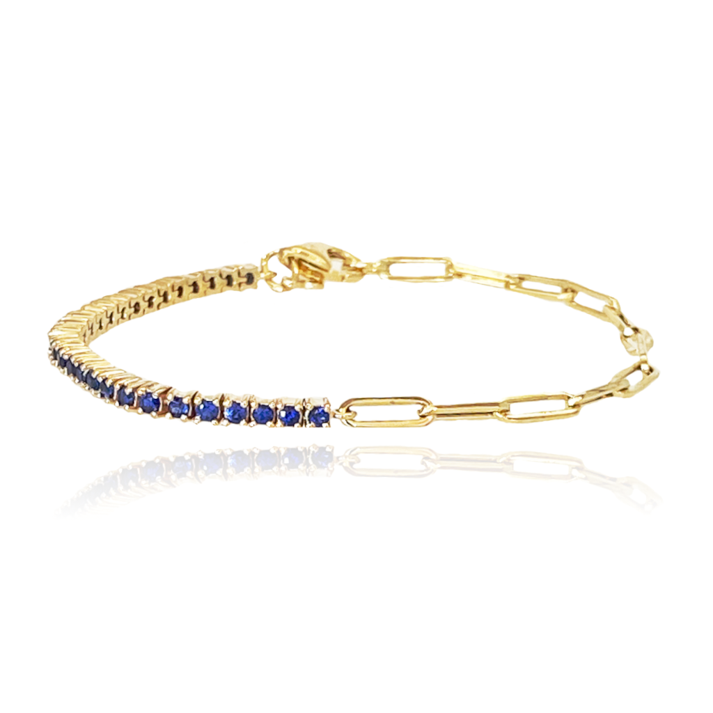 Half Blue Sapphire & Diamond Bezel Paper Clip Bracelet – Lindsey Leigh  Jewelry