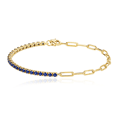 Half & Half Gemstone Tennis Paperclip Bracelet Emerald
