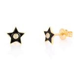 Load image into Gallery viewer, Black Enamel Star Stud Earring- 14k Rose gold
