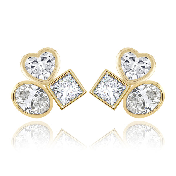 Three Large Multi Shape Diamond Earring