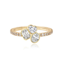 Load image into Gallery viewer, Three Solitaire Multi Shape Bezel Pave Diamond Ring
