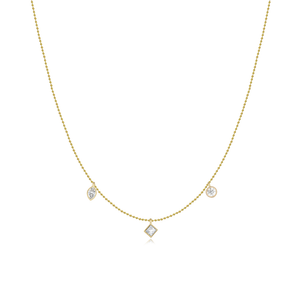 Three Diamond Multishape Ball Chain Necklace