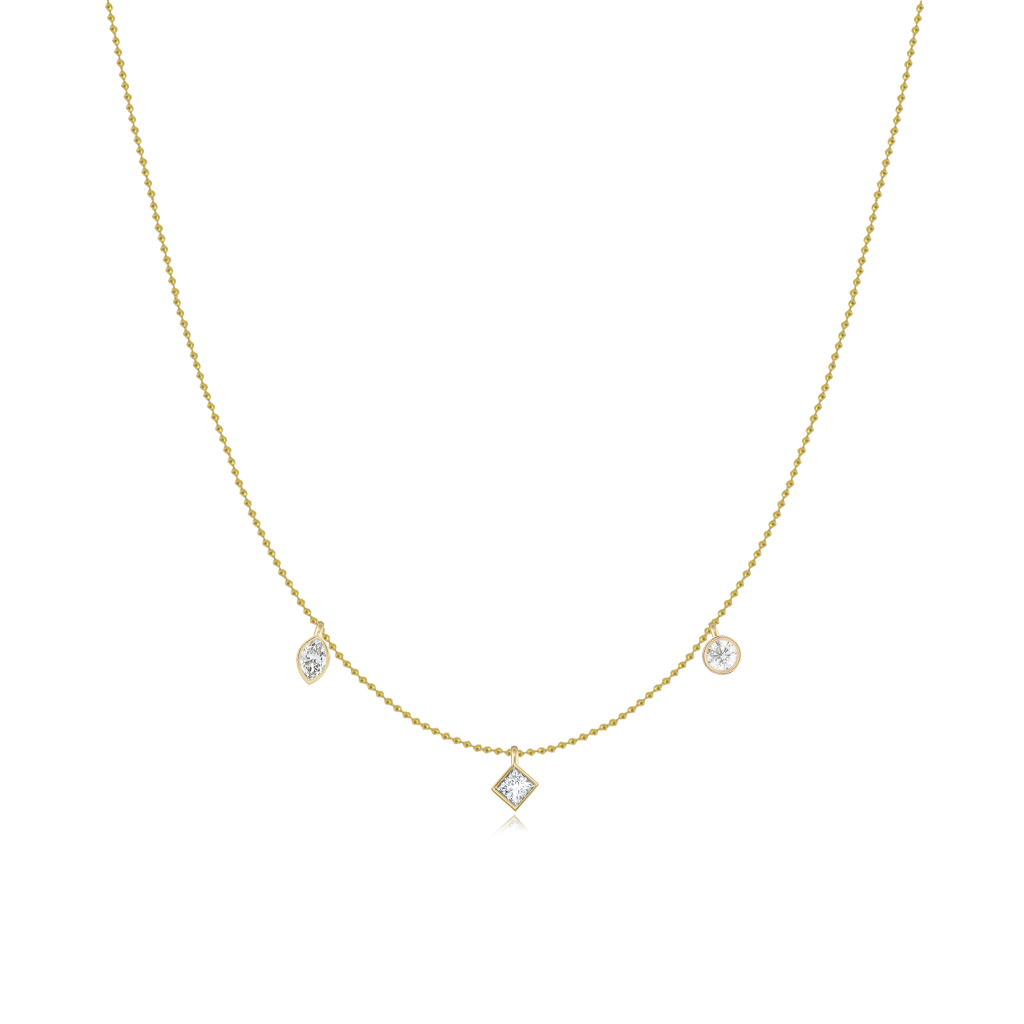 Three Diamond Multishape Ball Chain Necklace