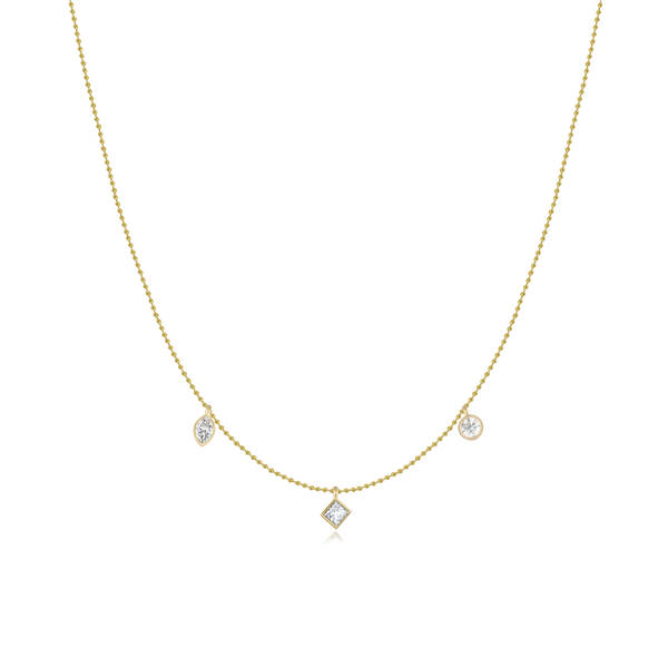 Three Diamond Multishape Ball Chain Necklace