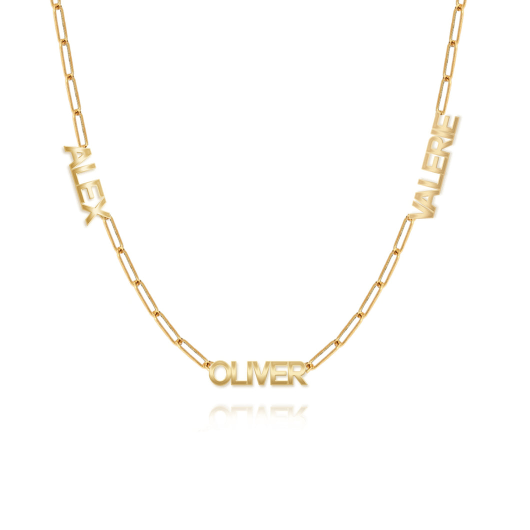 Cutout Paperclip Gold Names Necklace