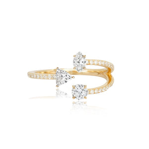 Multi Shape Three Diamonds Pave Ring