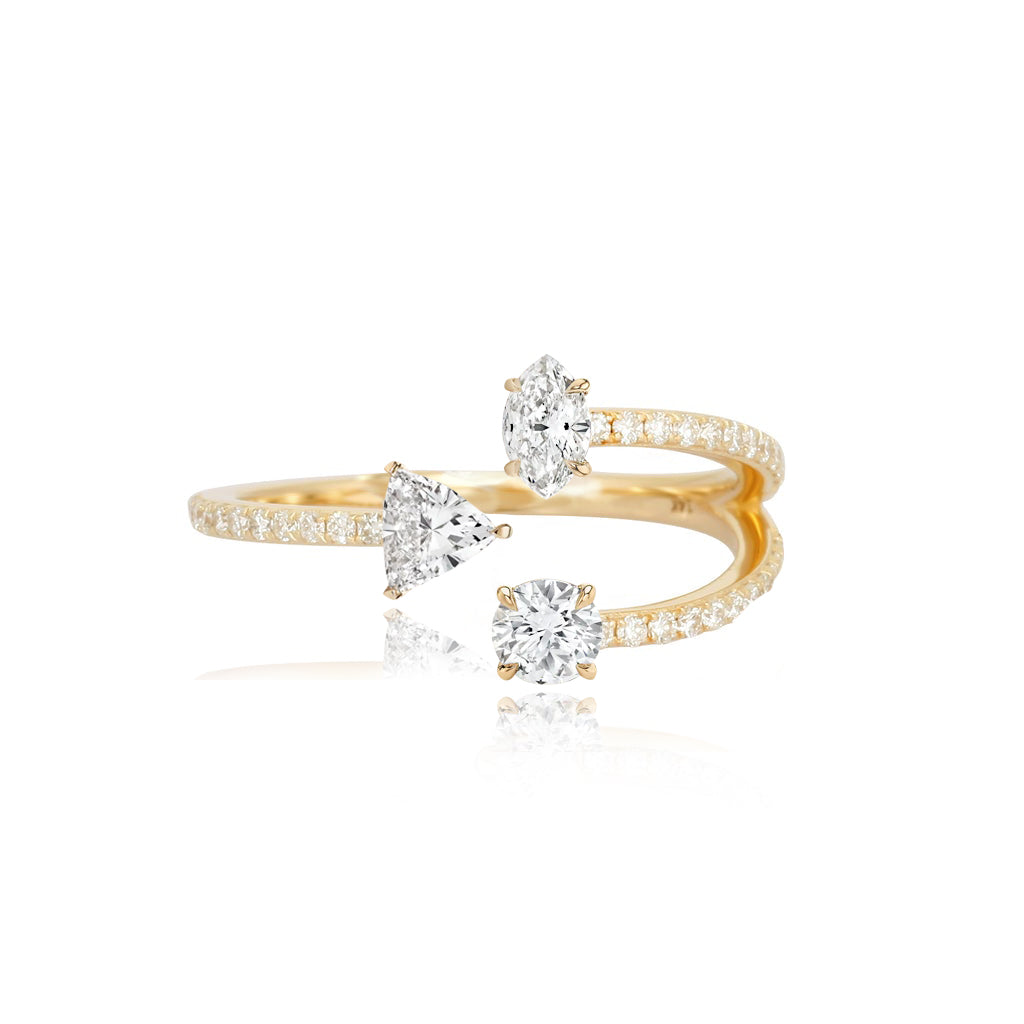 Multi Shape Three Diamonds Pave Ring