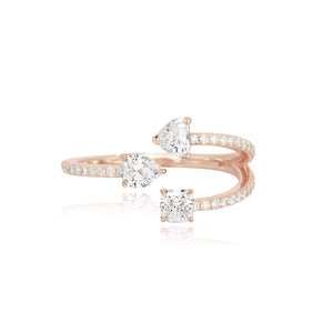 Multi Shape Three Diamonds Pave Ring