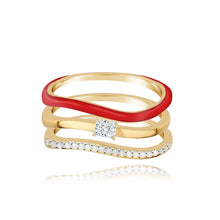 Load image into Gallery viewer, Three Line and Enamel Pave Solitaire Diamond Ring

