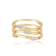 Three Line Multi Shape Diamond Ring