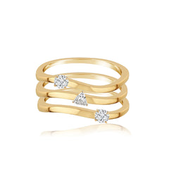 Three Line Multi Shape Diamond Ring