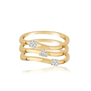 Three Line Multi Shape Diamond Ring