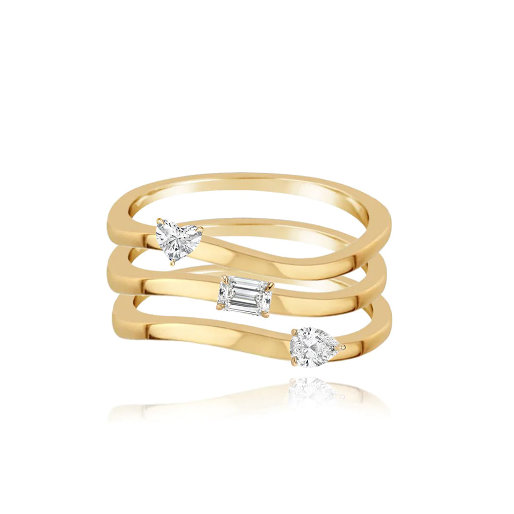Three Line Multi Shape Diamond Ring