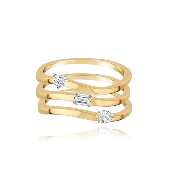 Three Line Multi Shape Diamond Ring