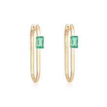 Load image into Gallery viewer, Solitaire Emerald Thin Gold Hoops
