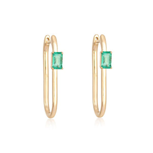 Solitaire Emerald Thin Gold Hoops