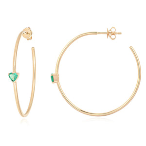 Solitaire Emerald Heart Gold Hoops