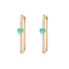 Load image into Gallery viewer, Solitaire Emerald Heart Pave Square Hoops
