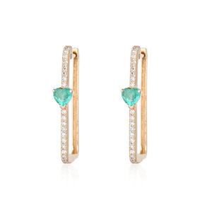Solitaire Emerald Heart Pave Square Hoops