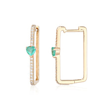 Load image into Gallery viewer, Solitaire Emerald Heart Pave Square Hoops
