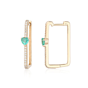 Solitaire Emerald Heart Pave Square Hoops