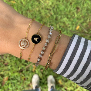 Round Cutout Pave Evil Eye Paperclip Bracelet