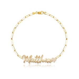 Cutout Name Paperclip Bracelet with Pave Charm
