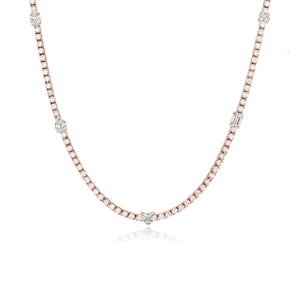 Five Spaced Multi Shape Diamond Tennis Necklace