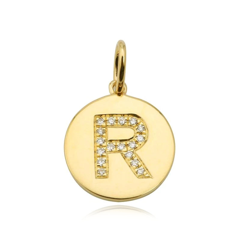 Pave Initial Round Plate Charm