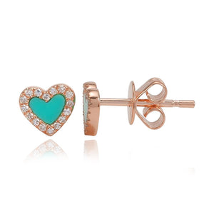 Pave Outline Stone Heart Studs