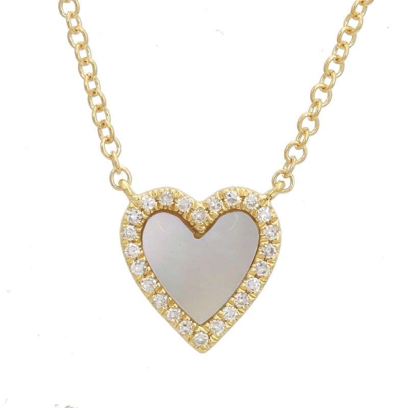 Small Pave Outline White Mother of Pearl Heart Necklace